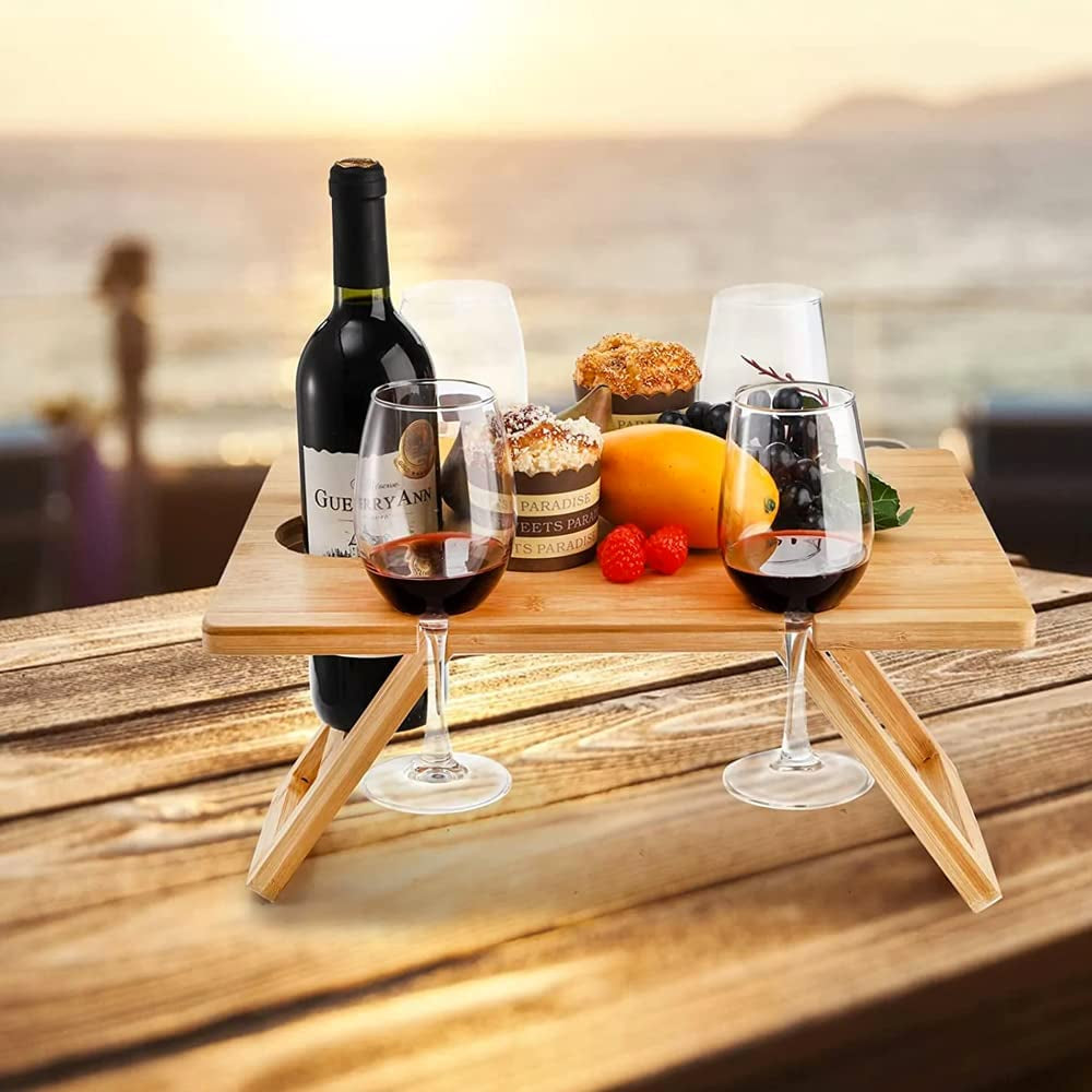 Bamboo Travel Picnic Table 48X38X25Cm, Portable, Lightweight Table with Folding Legs Perfect for Camping, Beach, Outdoor Dinner
