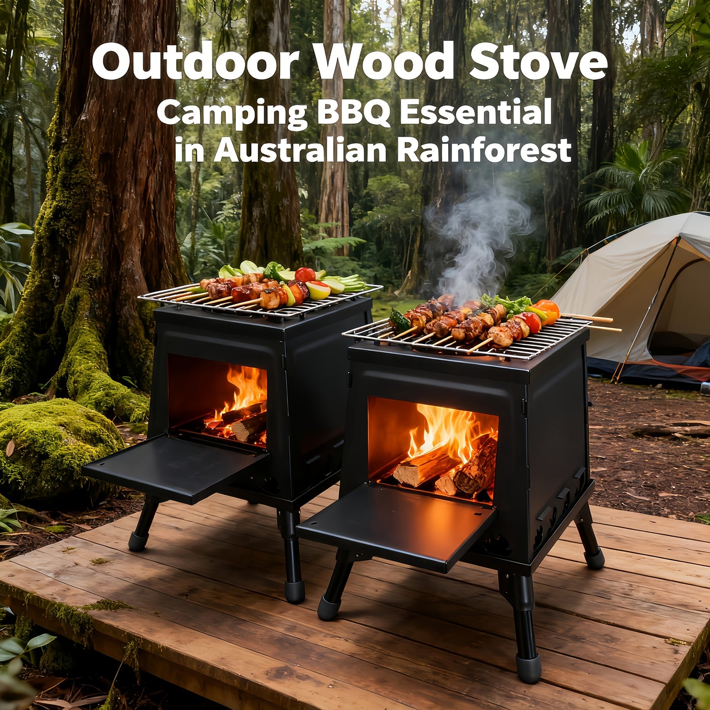 Portable Wood Camping Stove, Durable Folding Firewood Stove BBQ