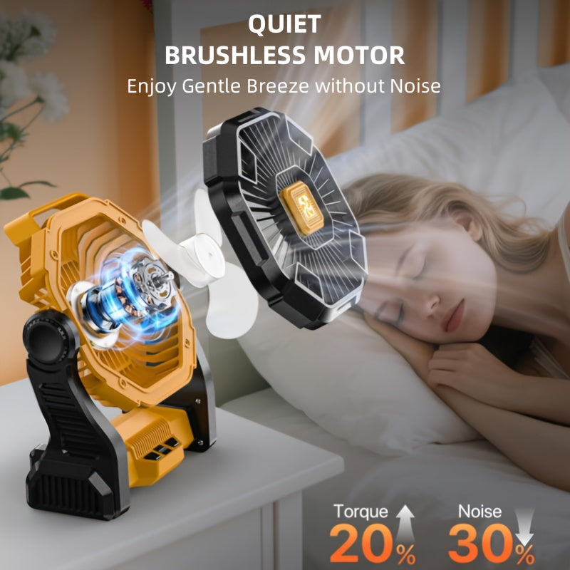 3-in-1 Portable Camping Fan with USB Power, LED Light & High-Speed Cooling - Rechargeable