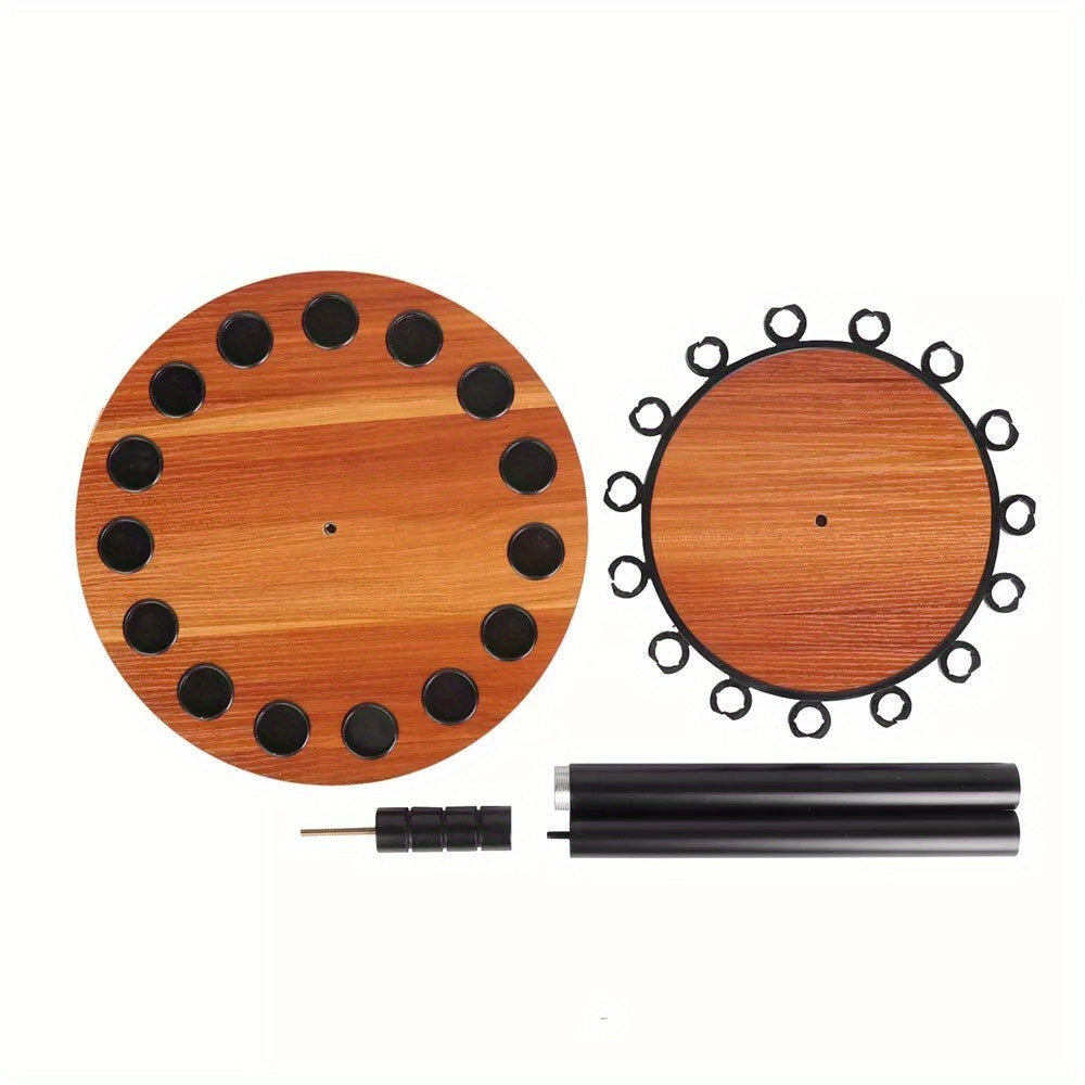 15 Pole Brown Disc Fishing Rod Display Rack, Rotating Wooden