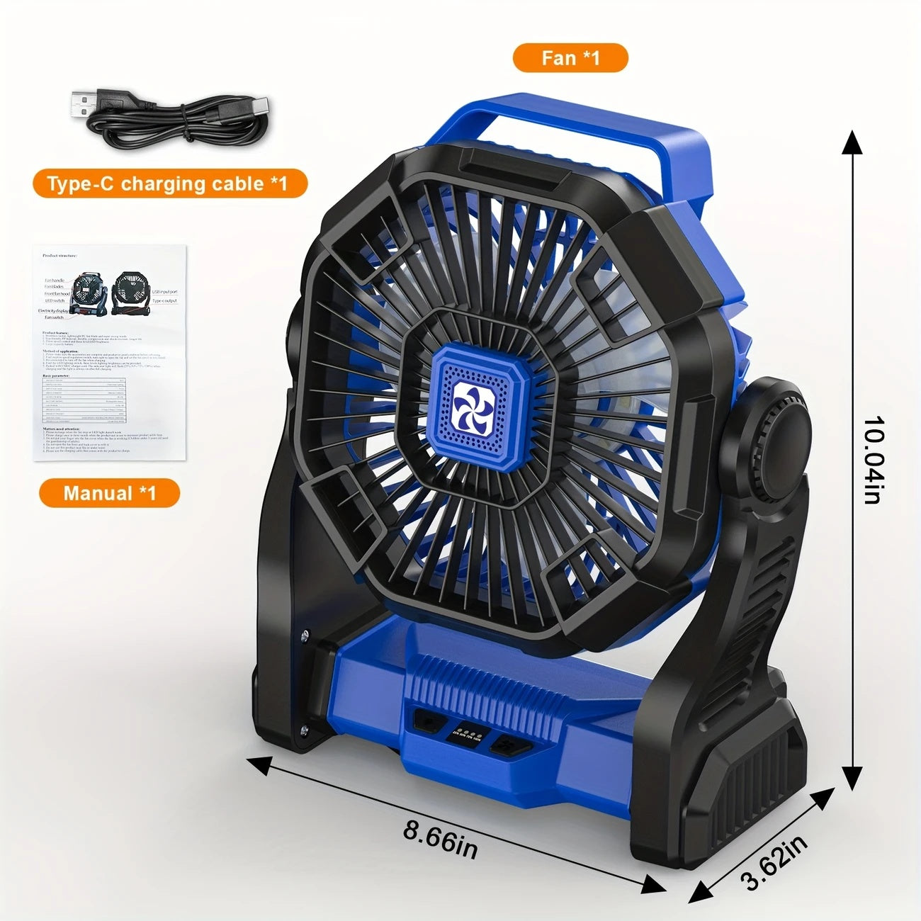 3-in-1 Portable Camping Fan with USB Power, LED Light & High-Speed Cooling - Rechargeable
