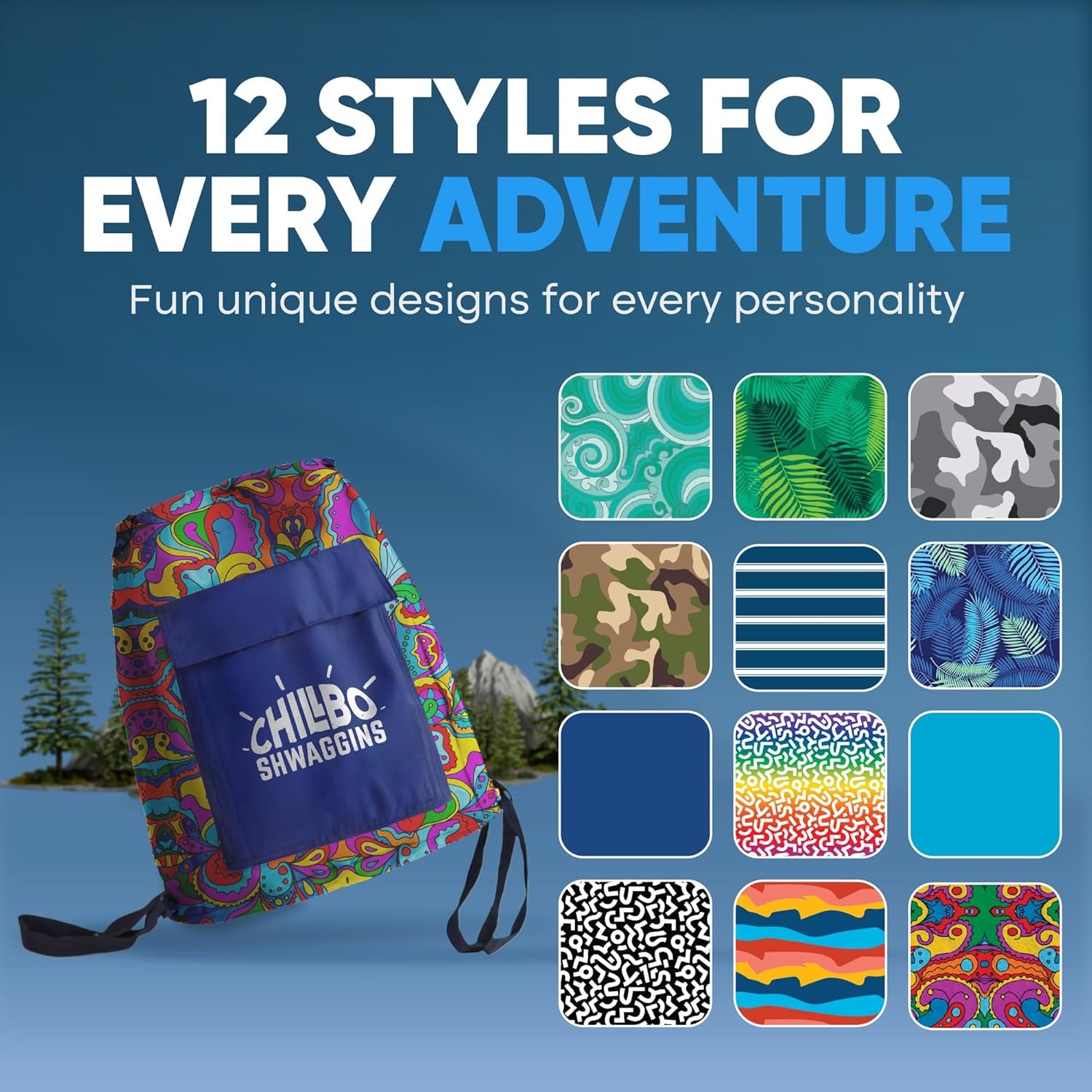 Shwaggins Inflatable Couch – No-Pump Setup, Ripstop Polyester, Stability Pegs, Fun Prints, Portable Air Lounger for Beach, Camping, Festivals, and Tailgating - 60S Psychedelic