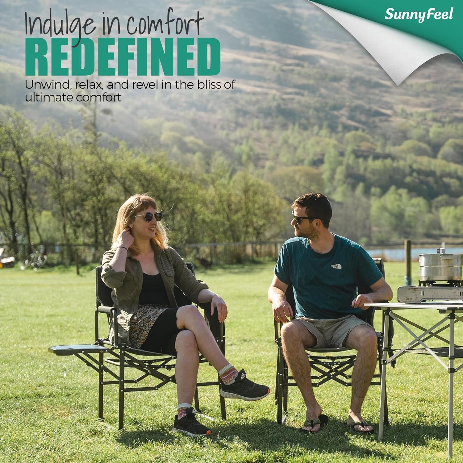 2 Pack  Camping Directors Chair, Heavy Duty,Oversized Portable Folding Chair with Side Table, Pocket for Beach, Fishing,Trip,Picnic,Lawn,Concert Outdoor Foldable Camp Chairs (Green)