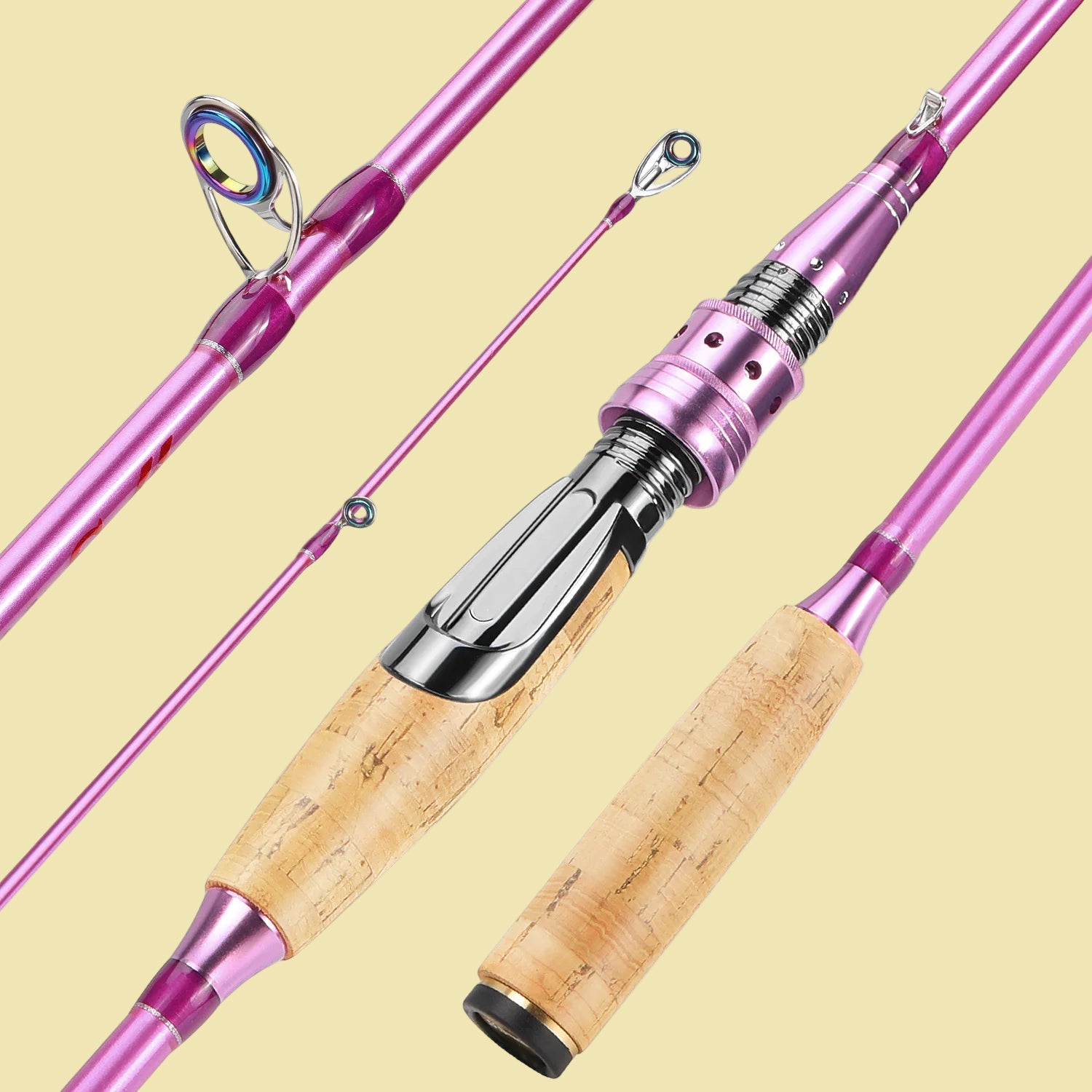 Pink Spinning Fishing Rod 2.1M. Cork Wood Handle, 2 Section Carbon ...