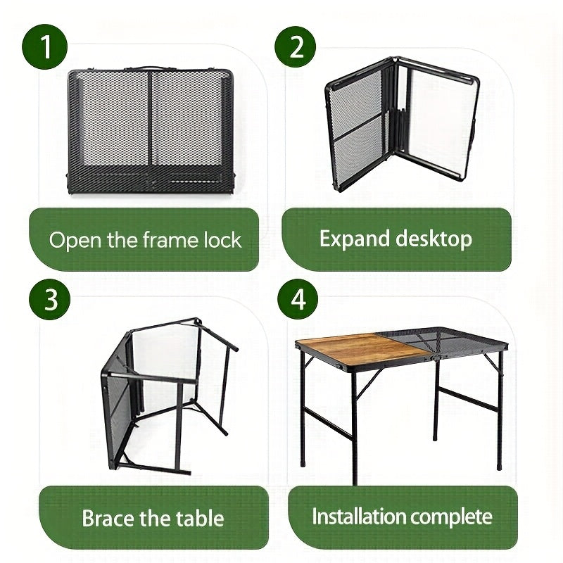 Portable Folding Picnic Table -  Durable Aluminum Frame with Wood Look Top