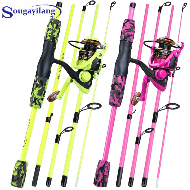 Portable 5 Sections Fishing Rod Combo Fishing Rod and 1000 -3000 Series Spinning Reel Set Pesca Fishing Tackle