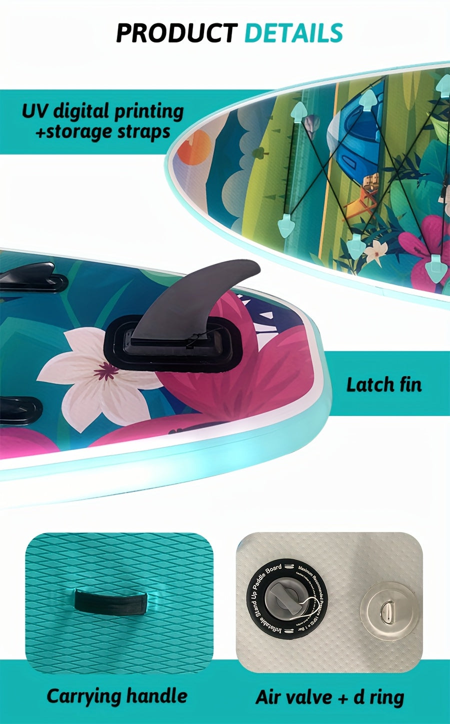 Inflatable Paddle Board, Pump, Backpack, Foot Rope, Detachable Fin, Paddle, and Repair Kit