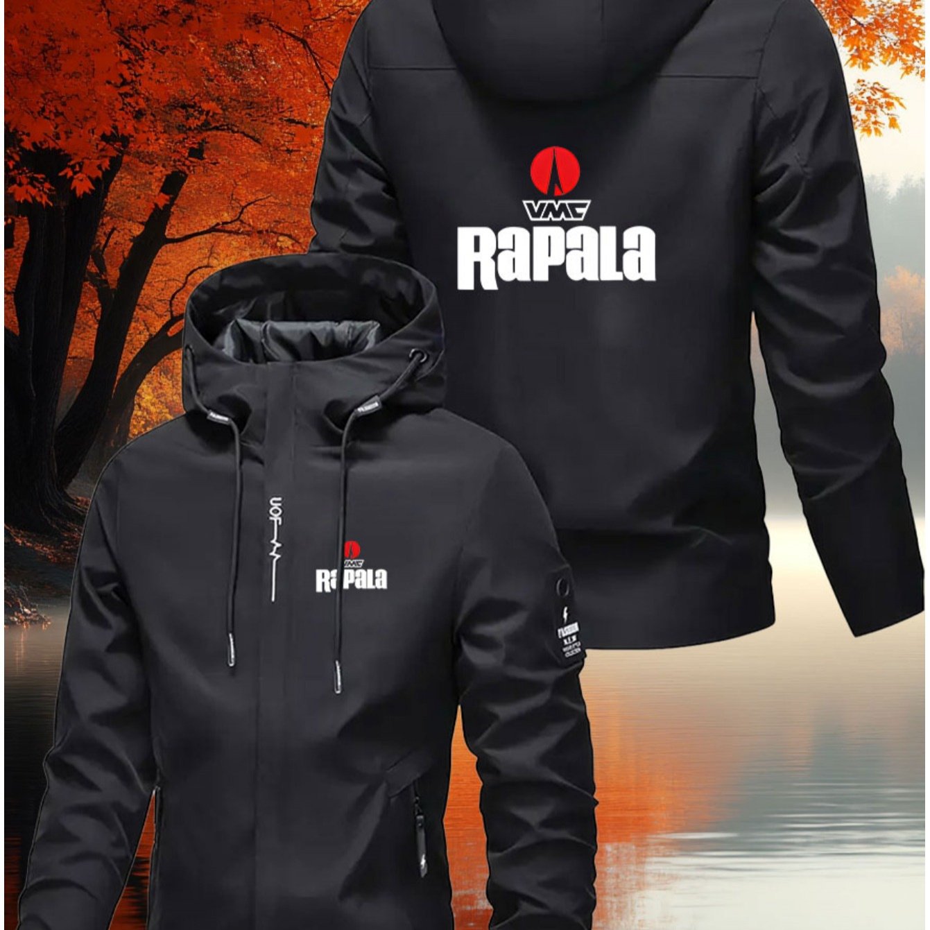 Men'S Rapala & VMC Logo All-Season Full-Zip Hooded Fishing Jacket