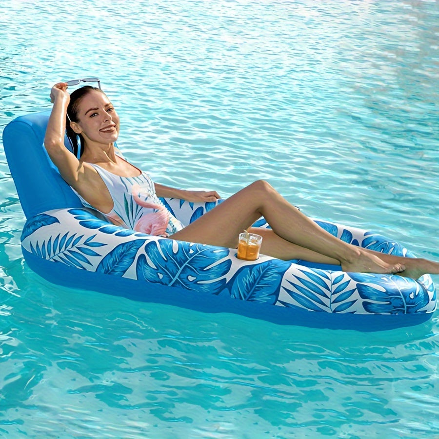 Inflatable Leaf Lounger - Blue & White PVC Floating Pool Hammock