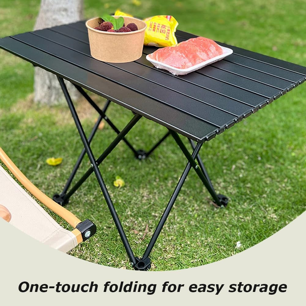 Lightweight Camping Table with Aluminum Table Top, Folding Side Table, Black Table Perfect for Outdoor Camping Cooking BBQ Hiking Fishing Picnic Beaching (1.4 KG, 40 * 35 * 29 CM)