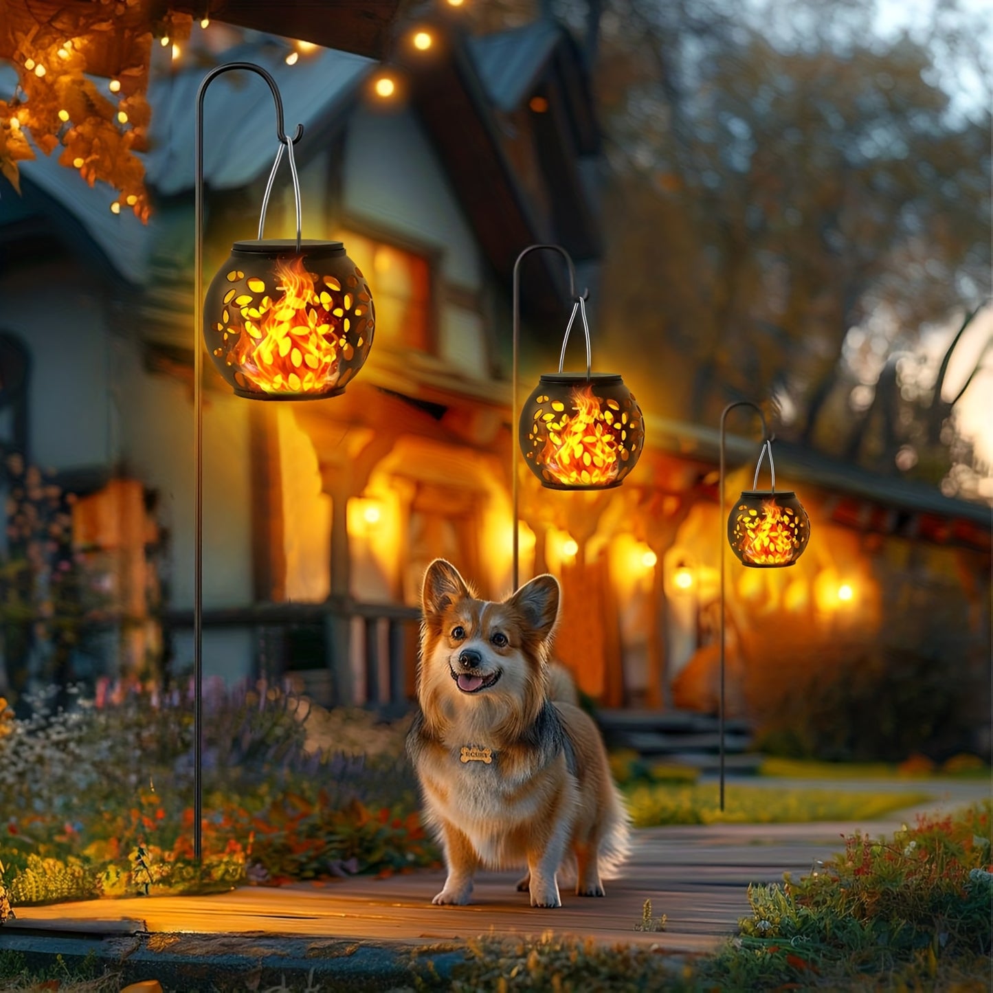 4pcs Solar LED Flame Pendant Lights - Glam your camping trip!!