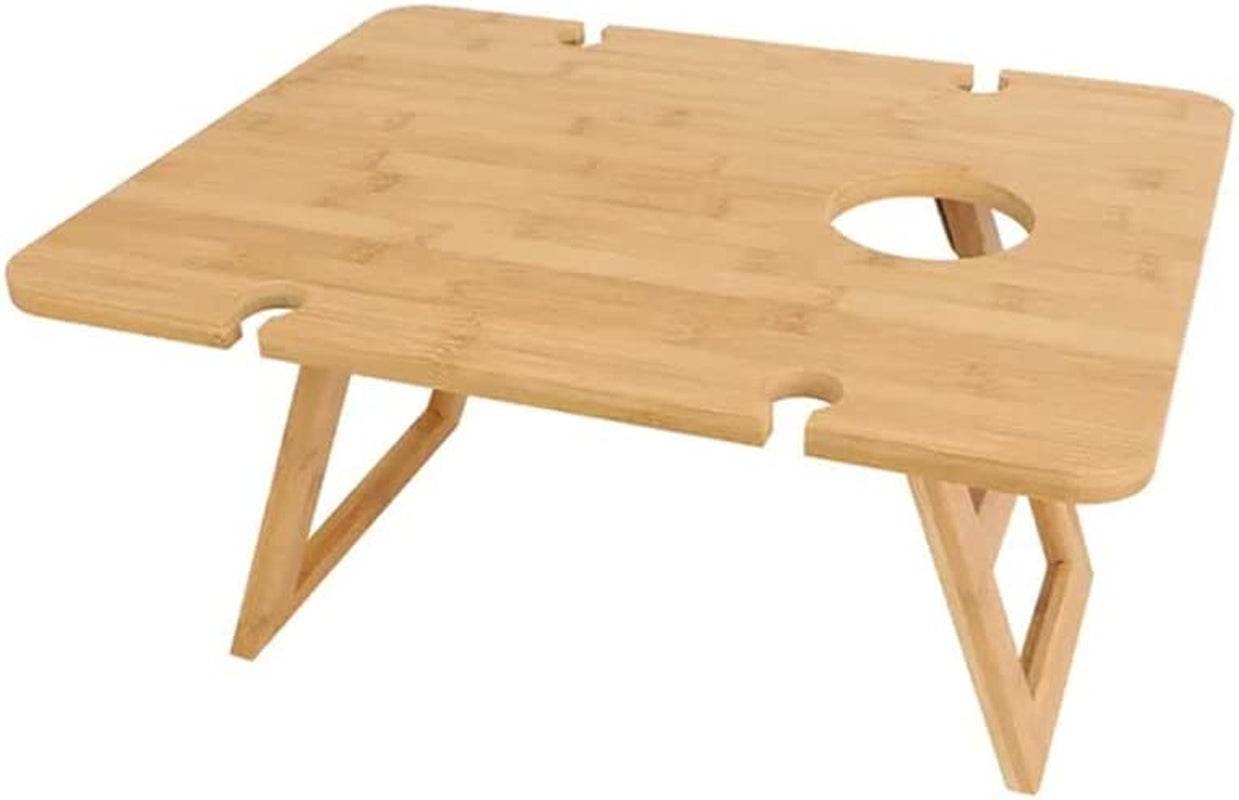Bamboo Travel Picnic Table 48X38X25Cm, Portable, Lightweight Table with Folding Legs Perfect for Camping, Beach, Outdoor Dinner