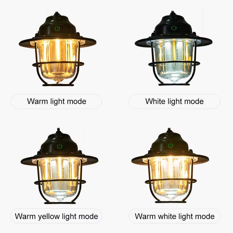 Portable Camping Lanterns Retro Hanging Tent Lamp Waterproof Dimmable Camping Light 1200Mah for Hiking Fishing Emergency Lantern