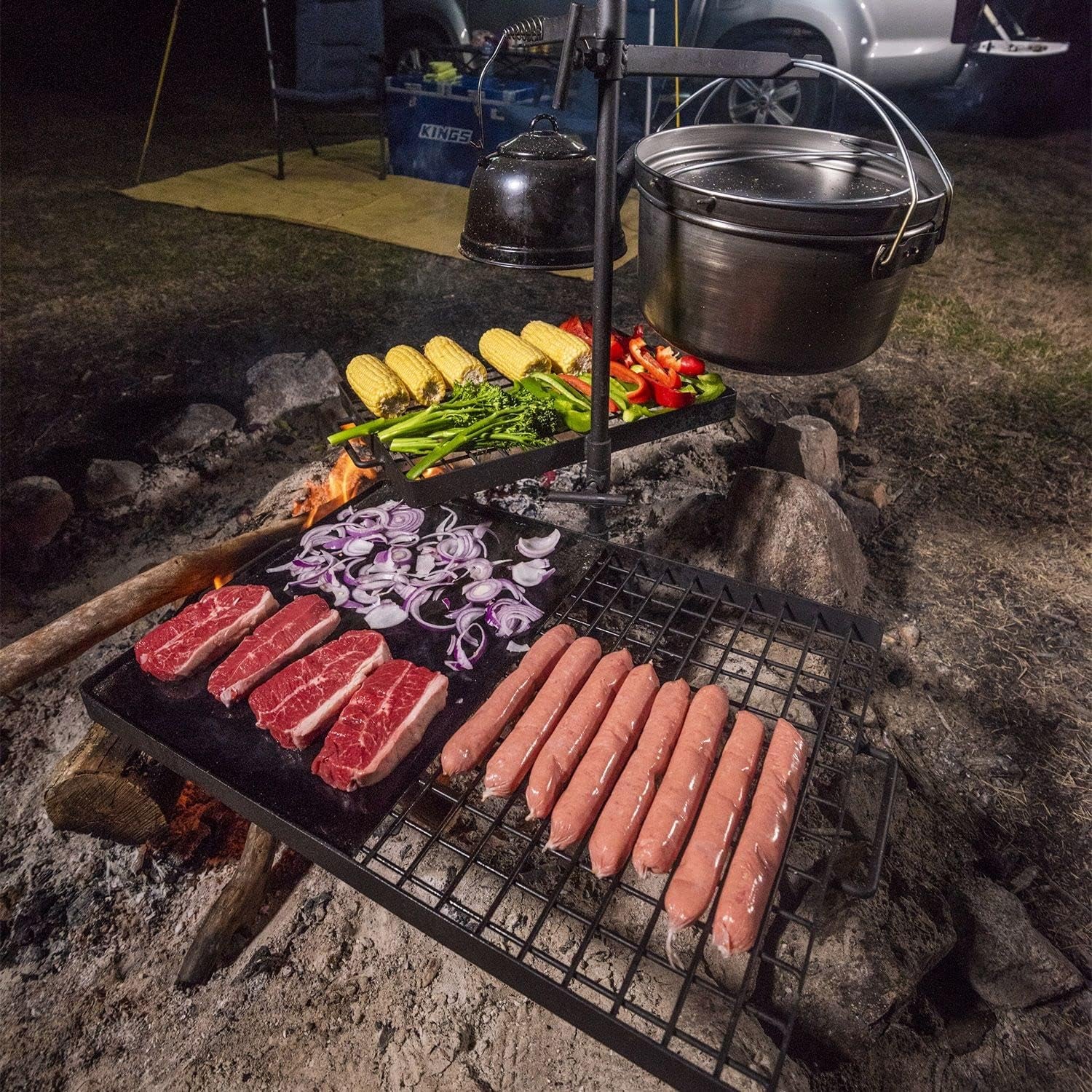 Kings Campfire Cooking Grill BBQ Combo Swing-Away W/Billy Arms