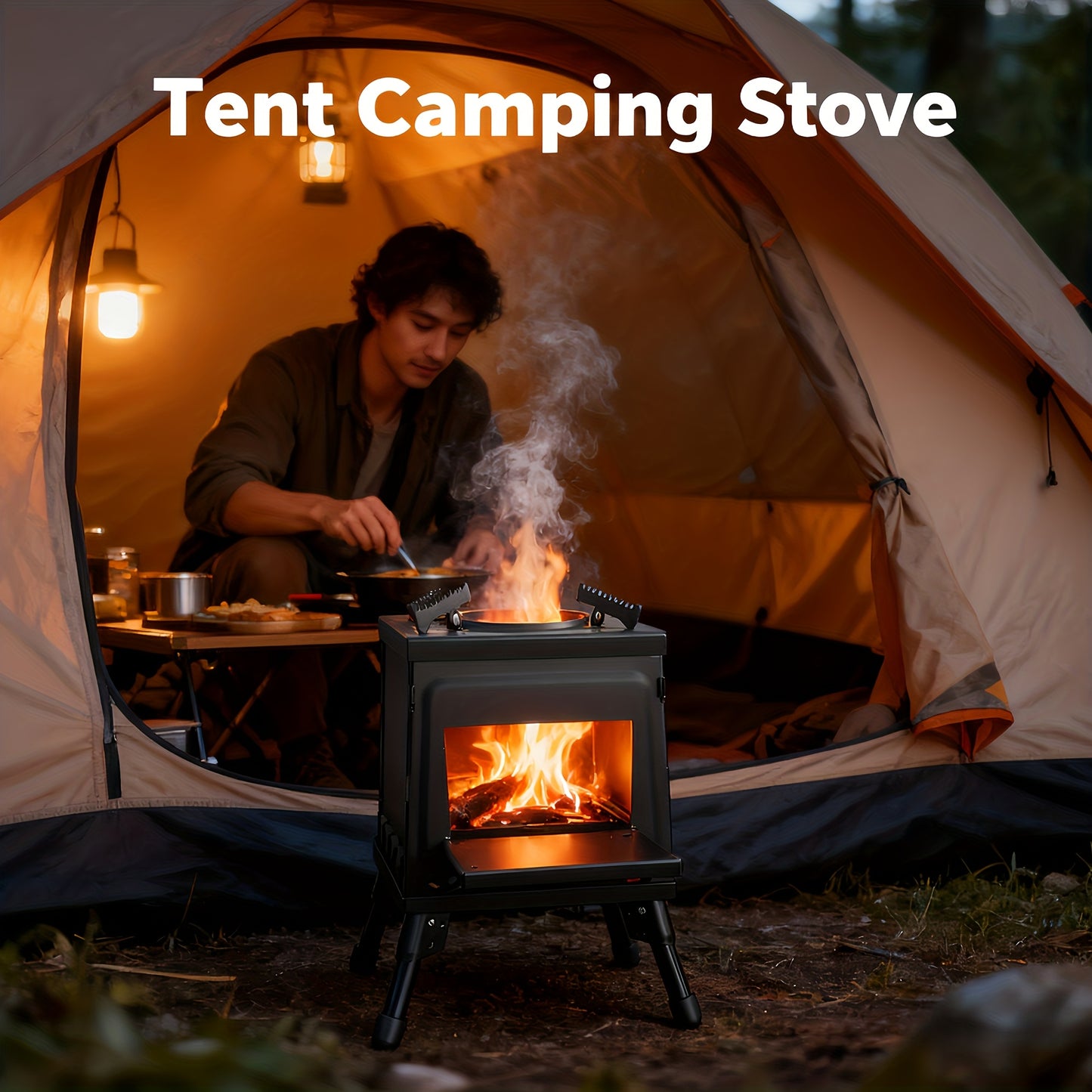 Portable Wood Camping Stove, Durable Folding Firewood Stove BBQ