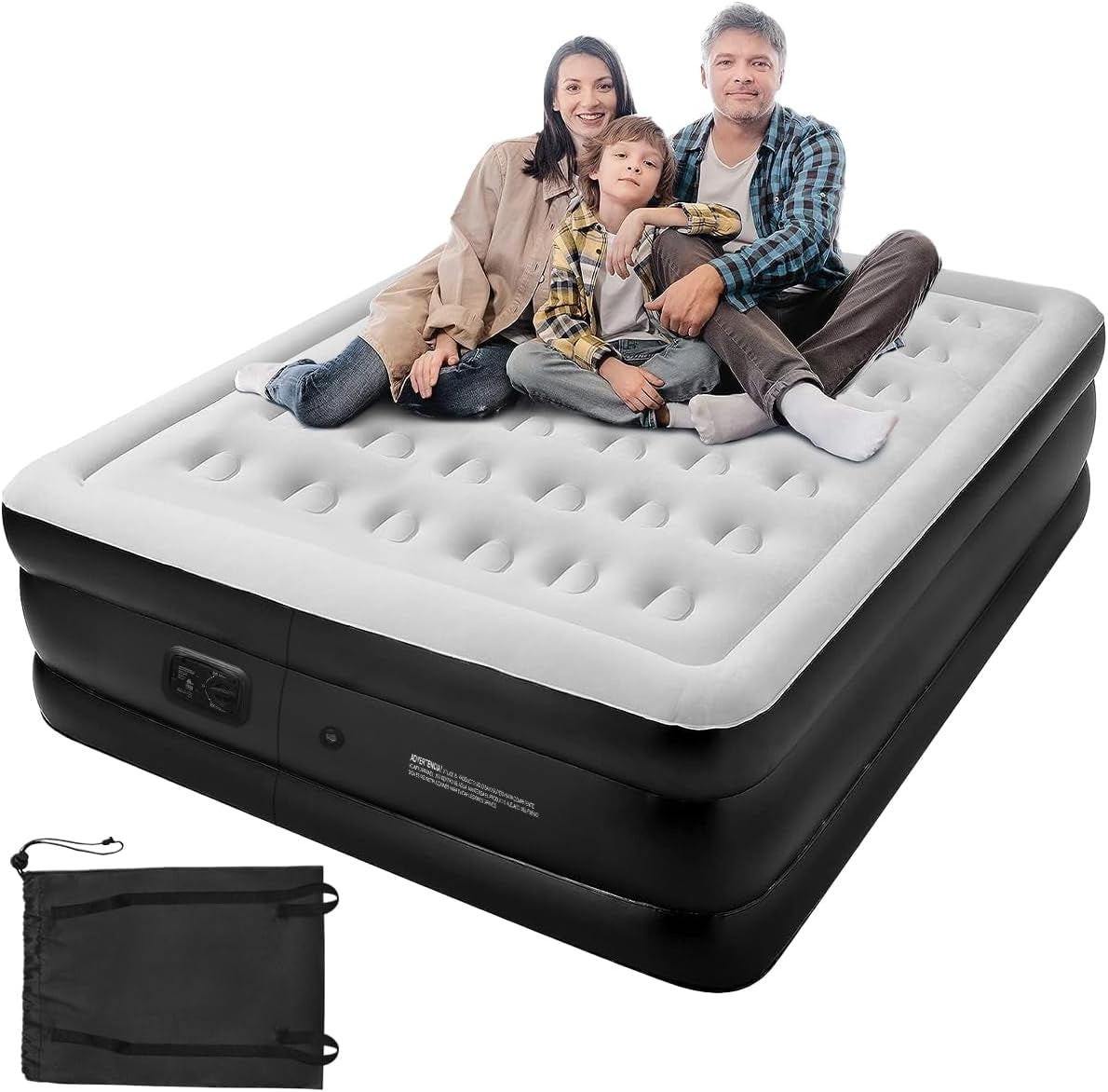 Queen Size Air Mattress,Built-In Air Pump,Automatic Inflating/Deflating PVC Waterproof Material,Skin-Friendly Flocking Surface,203×152×47Cm,300Kg MAX, Suitable for Family Camping