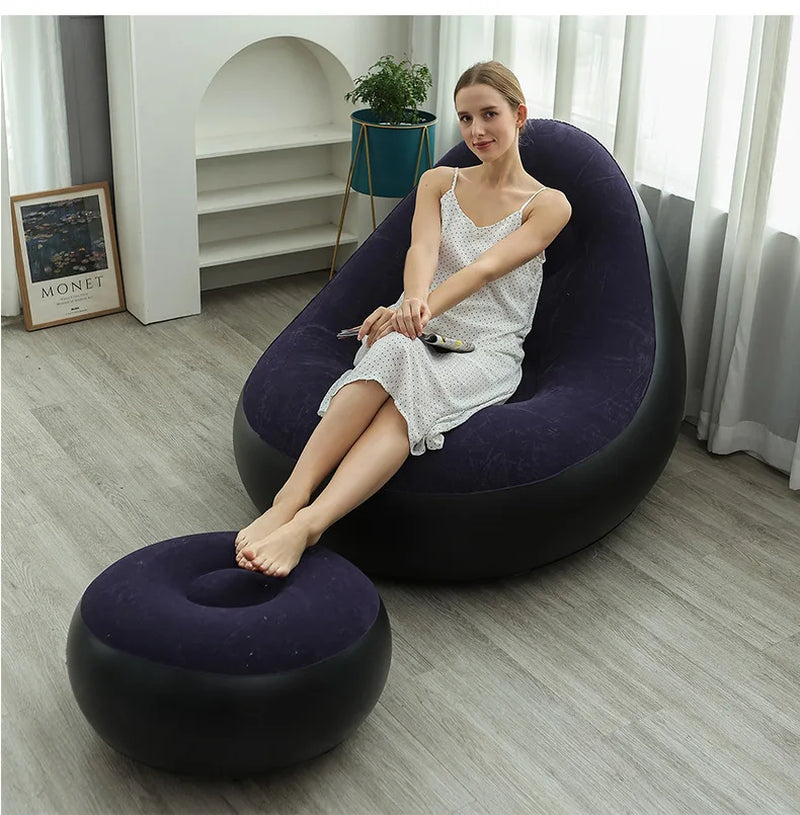 Inflatable Lazy Sofa Chair PVC Flocking Foldable Sofa with Slip-On Lunch Lounge Chair Set