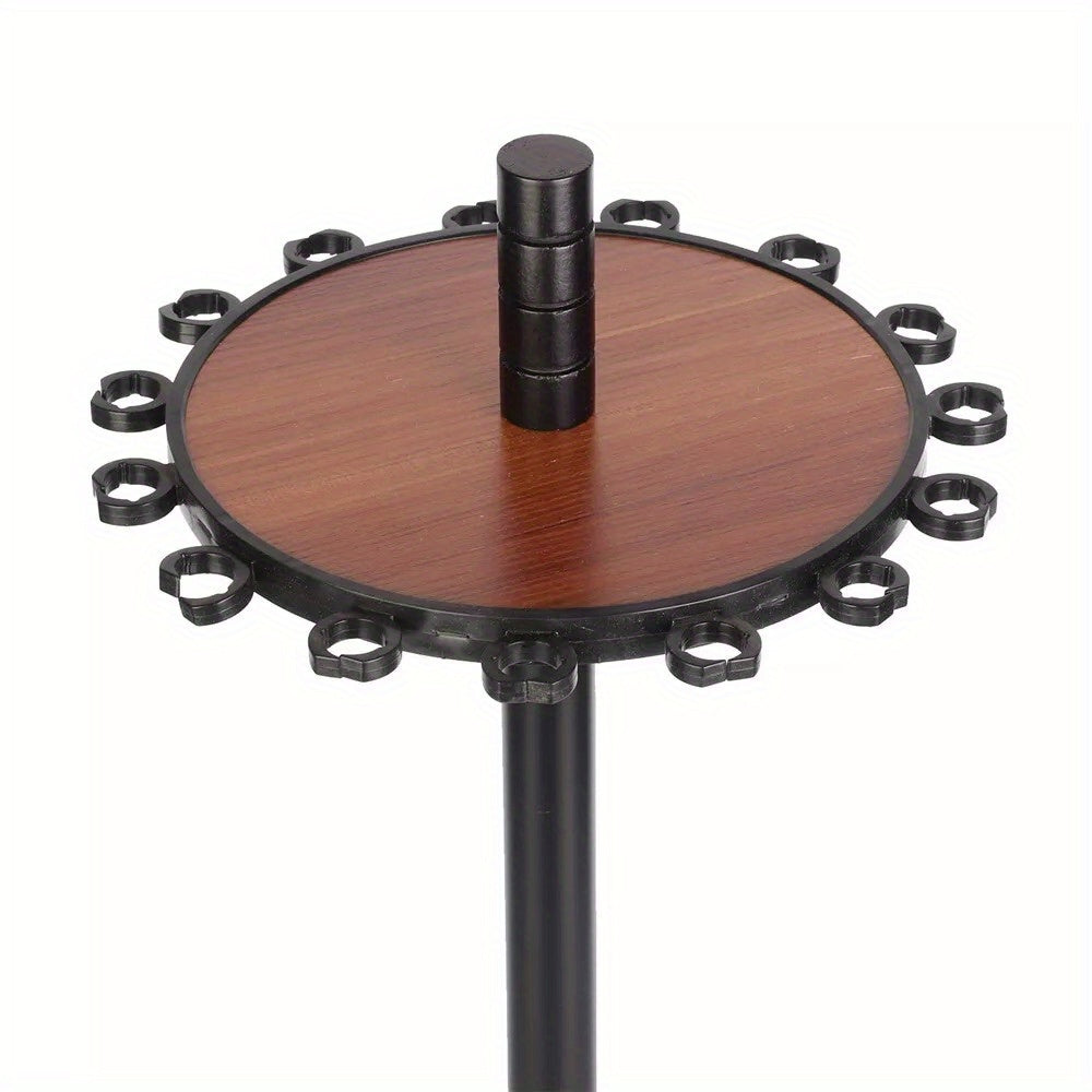 15 Pole Brown Disc Fishing Rod Display Rack, Rotating Wooden