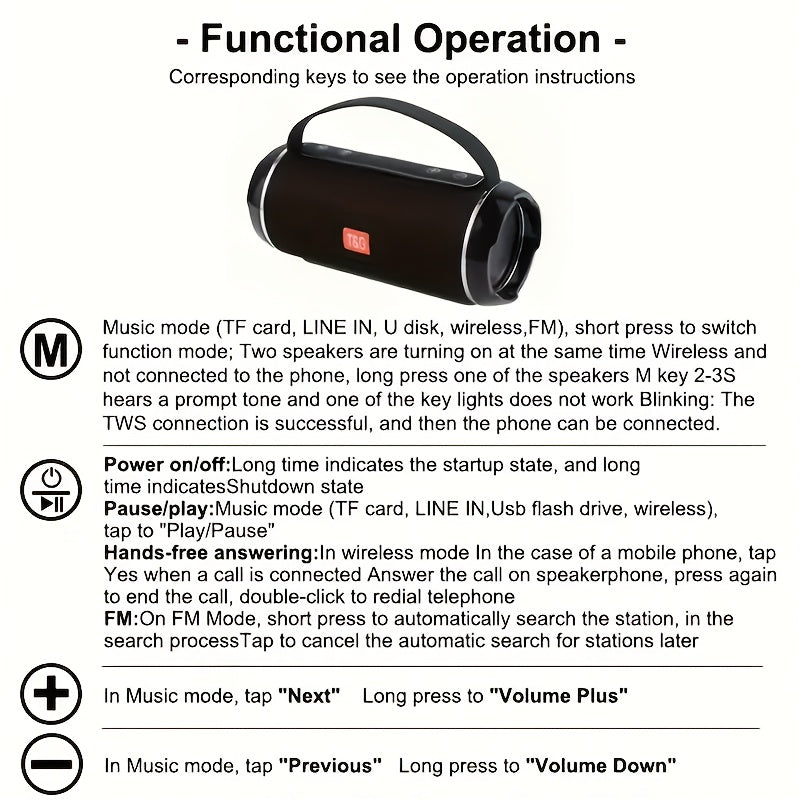 Portable Wireless Speaker, 1200mAh Battery Capacity