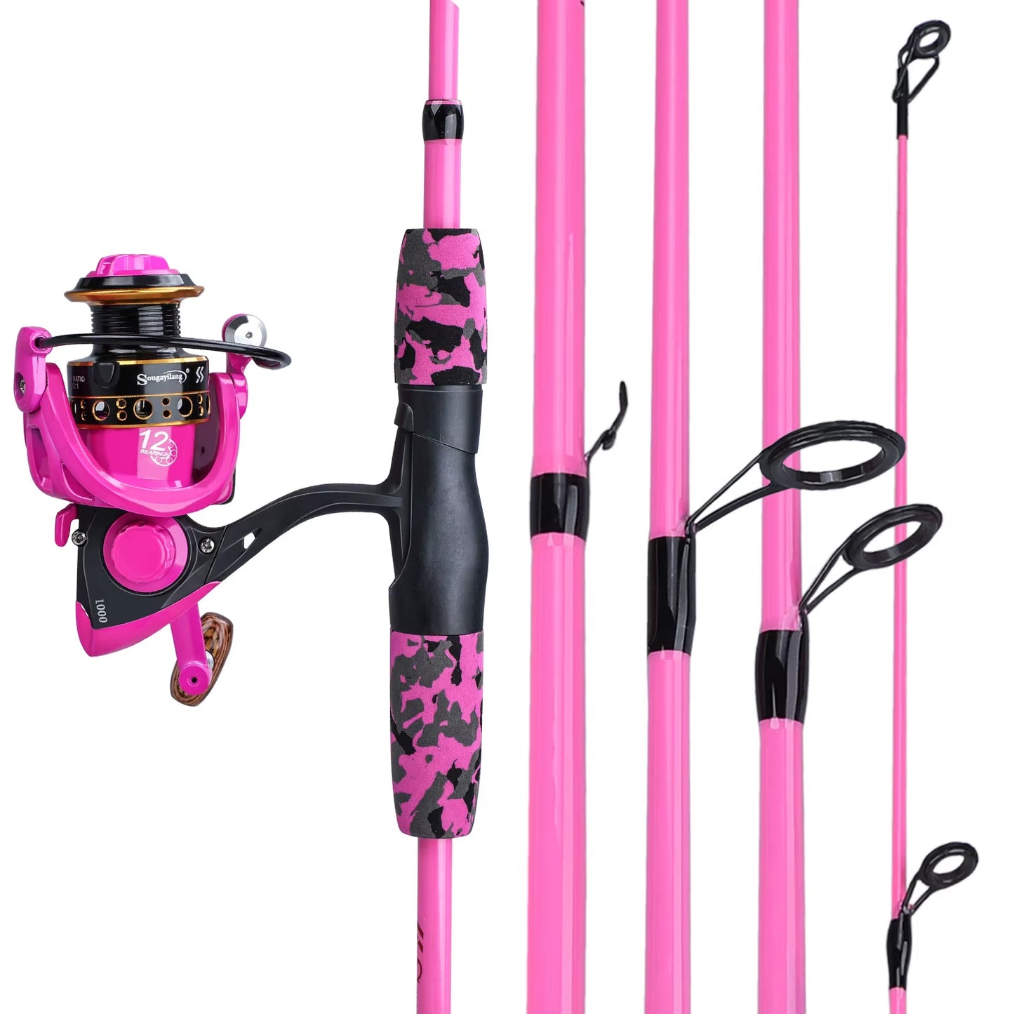 Portable 5 Sections Fishing Rod Combo Fishing Rod and 1000 -3000 Series Spinning Reel Set Pesca Fishing Tackle