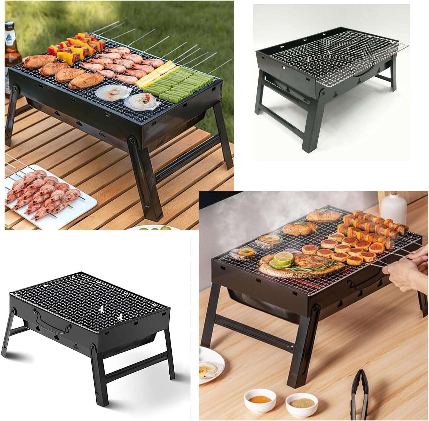 Large 17" Portable Folding Barbecue Grill Charcoal Lightweight Barbecue Grill Tools for Outdoor Grilling Cooking Camping Hiking Picnics Tailgating Backpacking Party