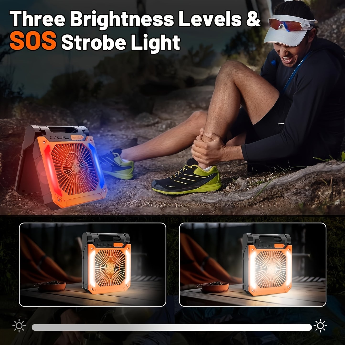 Solar-Powered Camping Fan, LED & USB Charger Port - Portable, Rechargeable