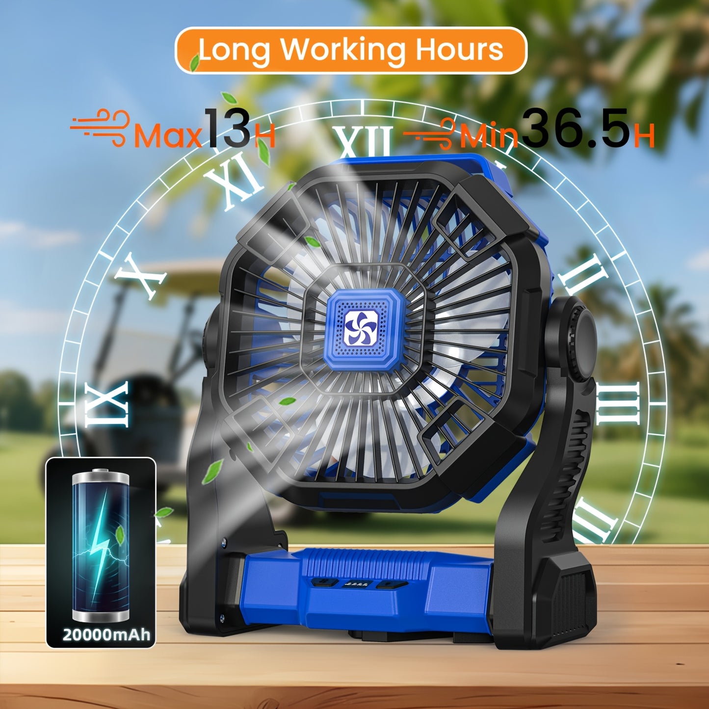 3-in-1 Portable Camping Fan with USB Power, LED Light & High-Speed Cooling - Rechargeable