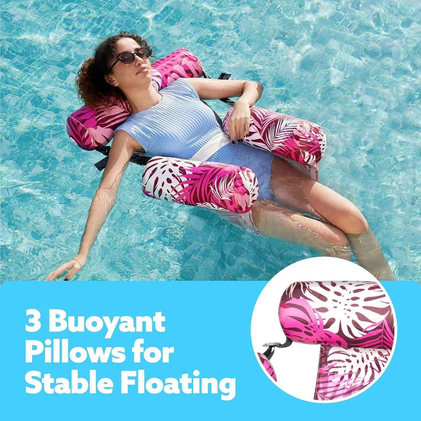 Inflatable Pool Hammock Chair Floating Water Lounge Bed Foldable Swimming Pool Recliner Heavy-Duty Pool Floats for Adults