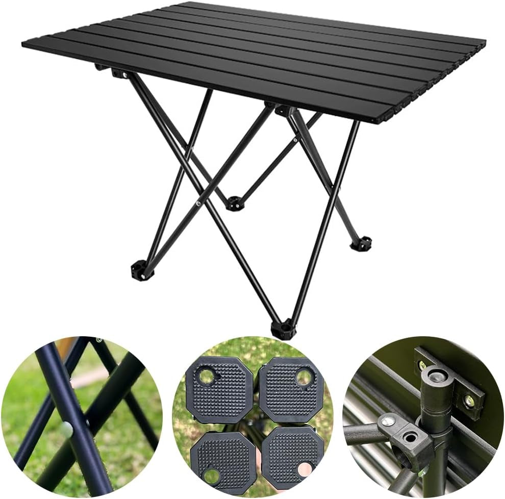 Lightweight Camping Table with Aluminum Table Top, Folding Side Table, Black Table Perfect for Outdoor Camping Cooking BBQ Hiking Fishing Picnic Beaching (1.4 KG, 40 * 35 * 29 CM)