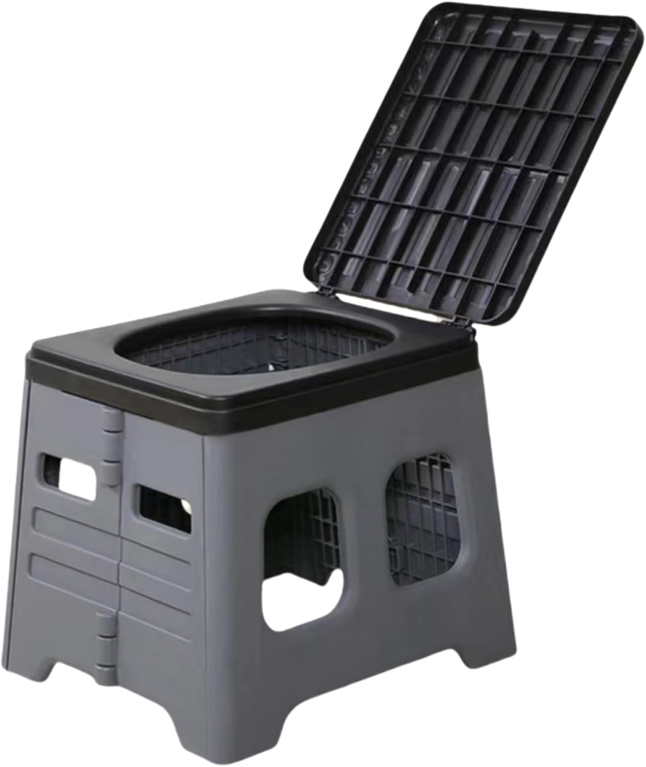 Portable Camping Folding Toilet with Lid,Travel Potty Plastic for Adults, Extra Large Portable Travel Toilet for Car,Hiking,Beach and Grey