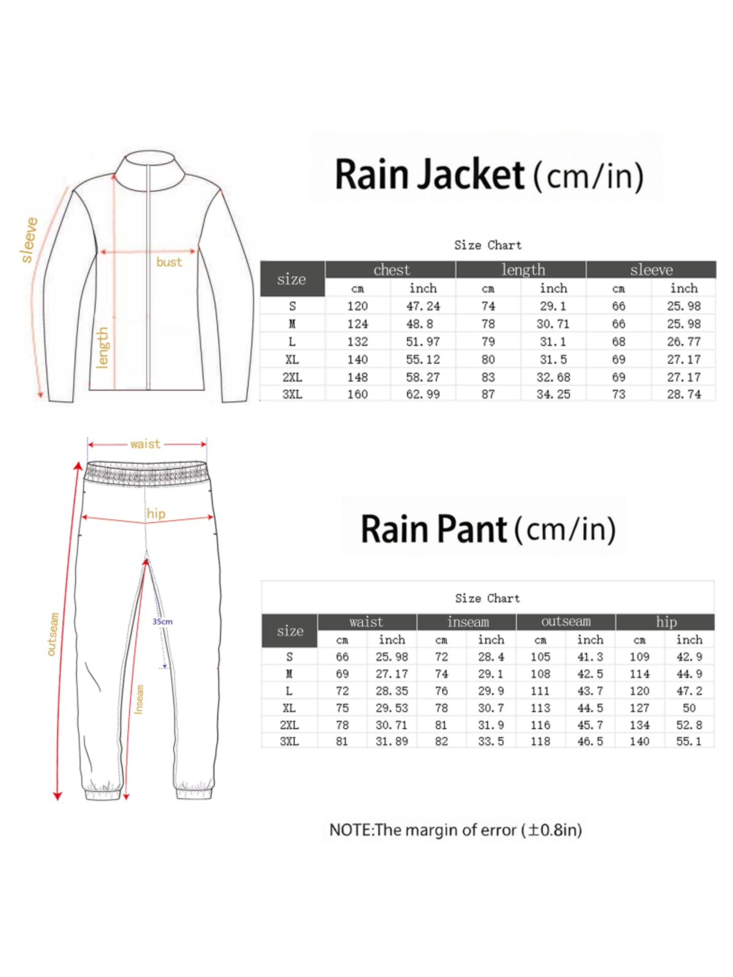 Top and Pants Raincoat Set ! windproof - Lightweight and Breathable + unisex