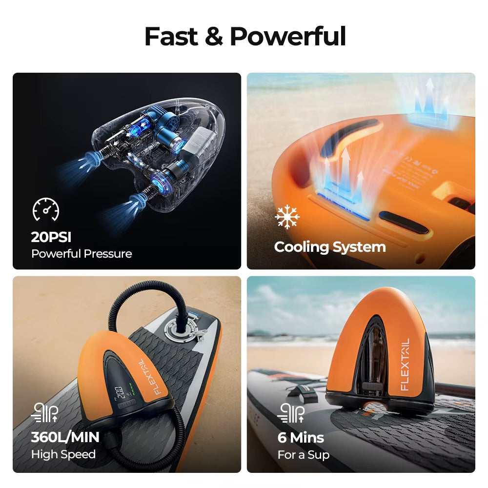 FLEXTAIL EVO SUP PUMP - 20PSI Cordless Rechargeable Air Pump with Cooling System, Ideal for SUP & KITE