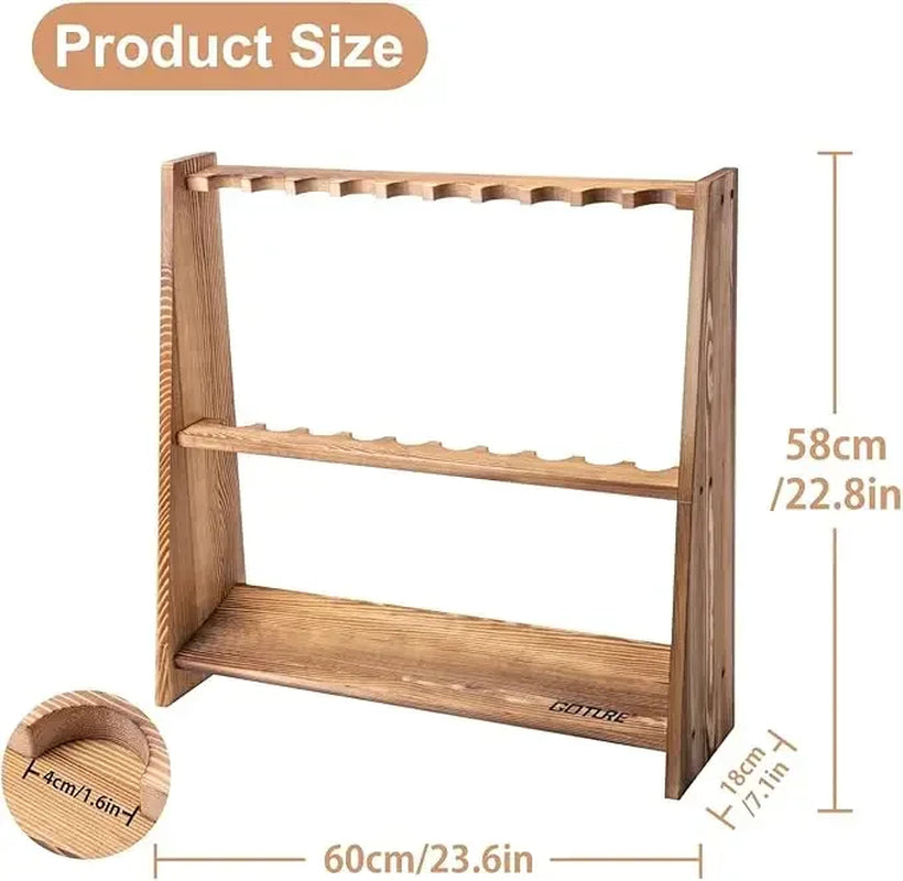 Pine Wood Fishing Rod Holder 10 Capacity Easy to Assemble Removable Fishing Pole Storage Organizer Display Stand