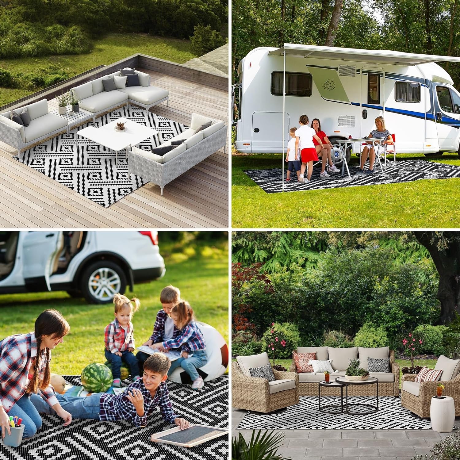 Extra Large Outdoor Rug(150X245Cm) - Camping Rug, Porch Rug, Reversible Portable Outdoor Plastic Straw Rug, Waterproof Mat for Rv, Deck, Camper, Balcony, Patio (Geometric-1)