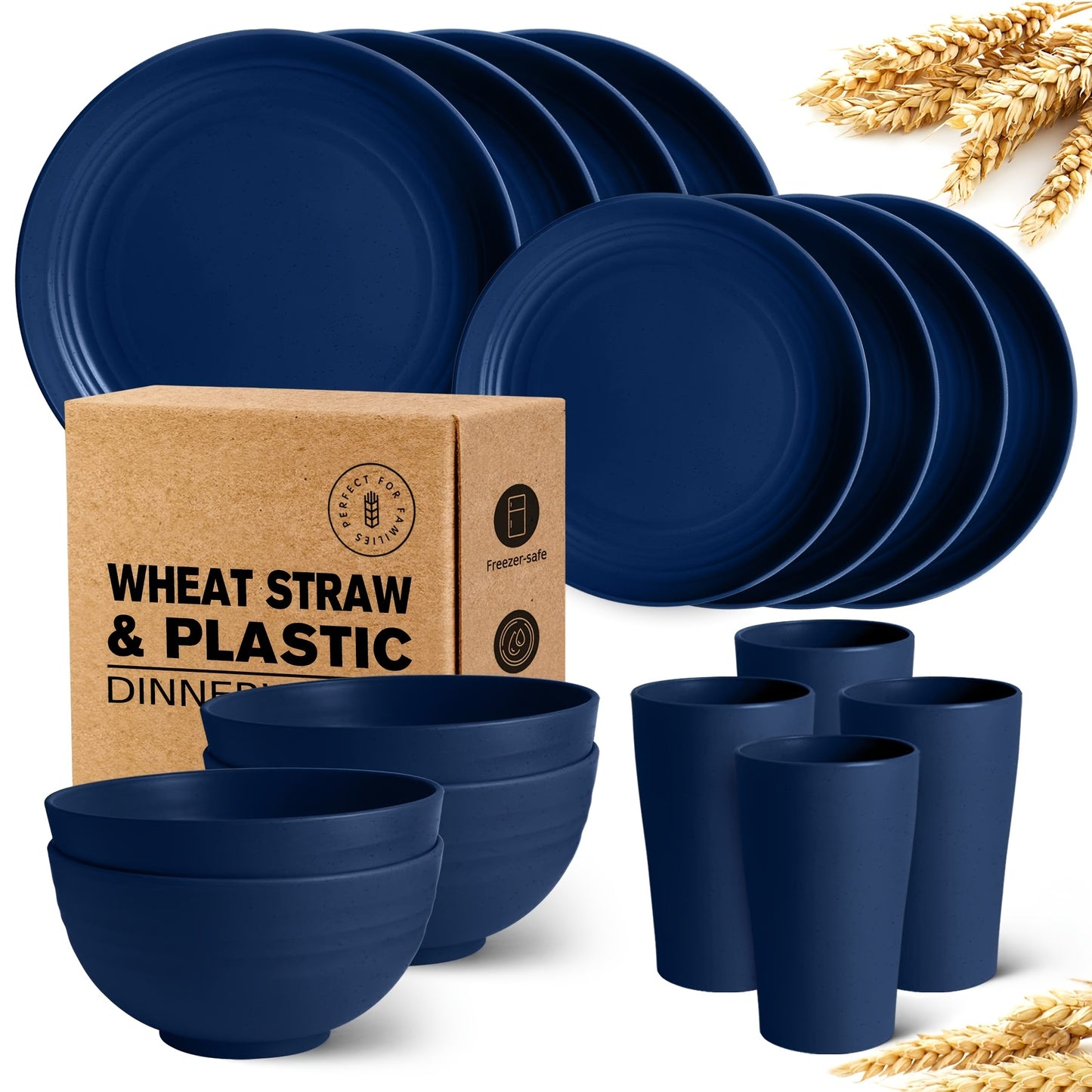 16pcs Wheat Straw Dinnerware Set - Unbreakable!!