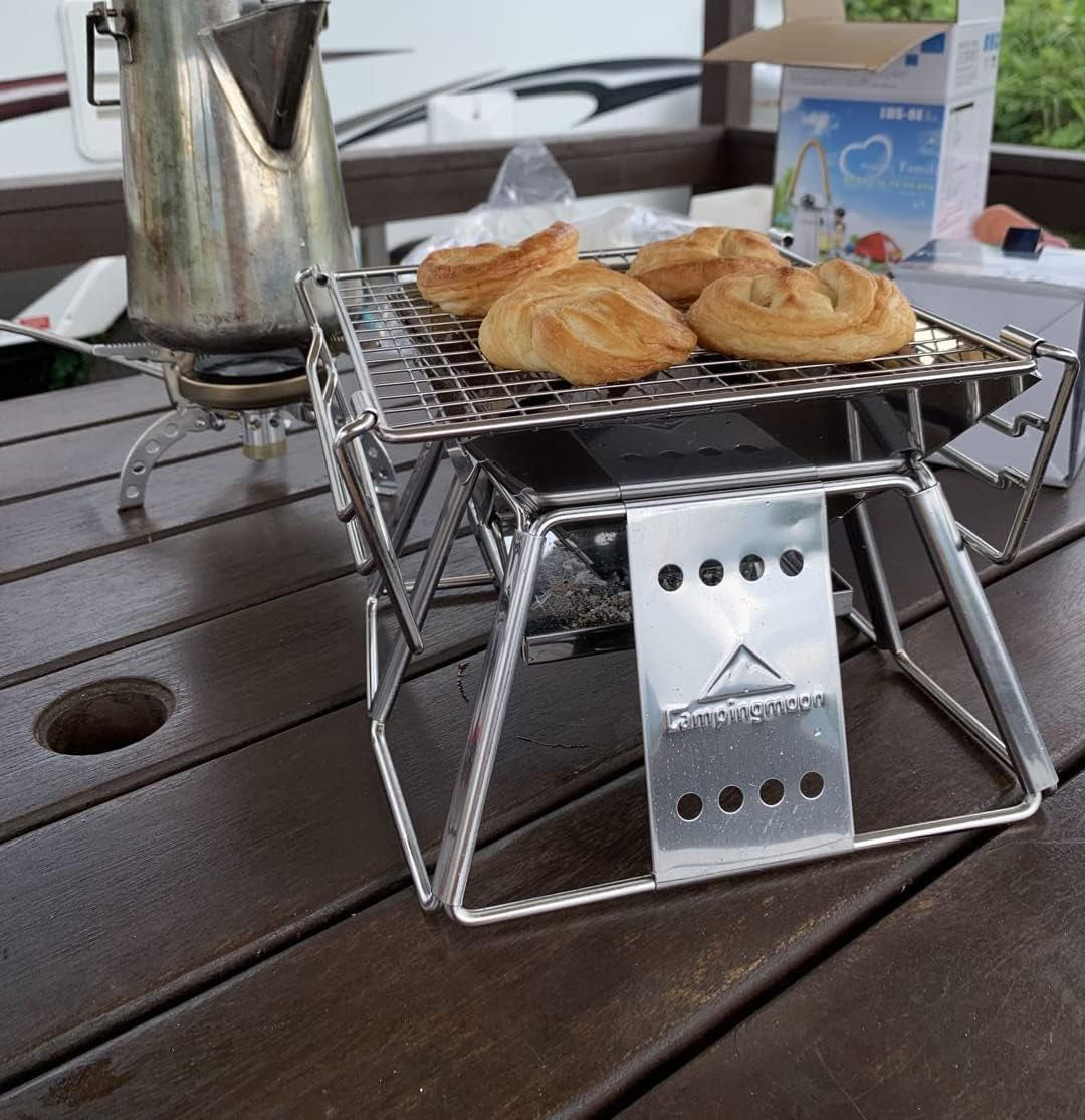 CAMPINGMOON Camping Grill Portable Tabletop Charcoal Grill Small Size Stainless Steel X-MINI