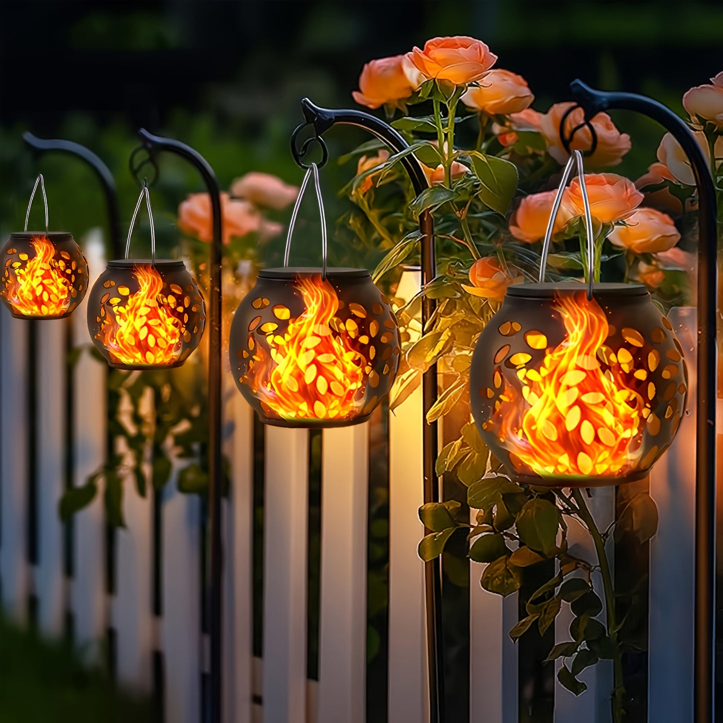 4pcs Solar LED Flame Pendant Lights - Glam your camping trip!!