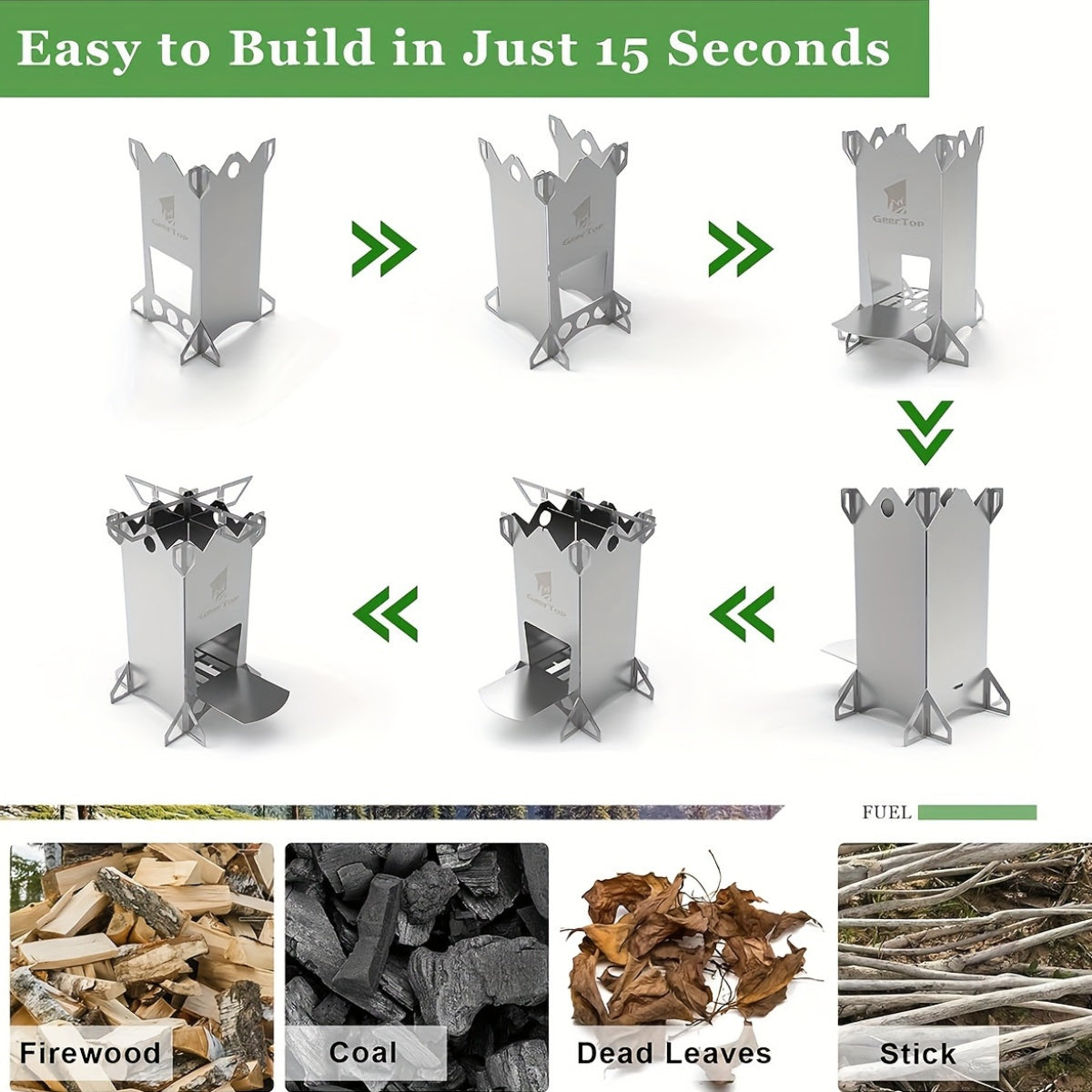 Outdoor Rocket Stove - Uncharged, Stainless Steel, Geertop, No Magnesium Rod/Flint