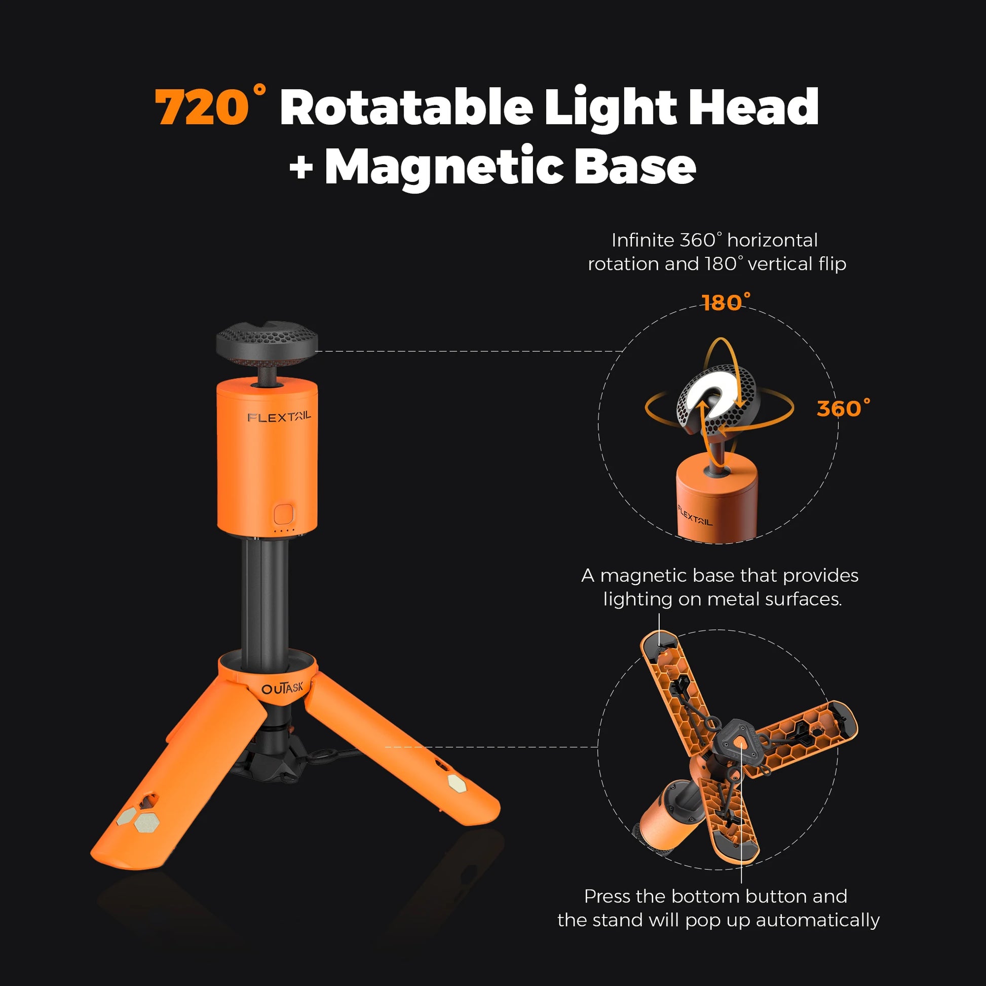 FLEXTAIL EVO LANTERN - FLEXTAIL X OUTASK Telescopic Magnetic Camping Lantern with 12000Mah Battery, IPX6/IPX7 Waterproof