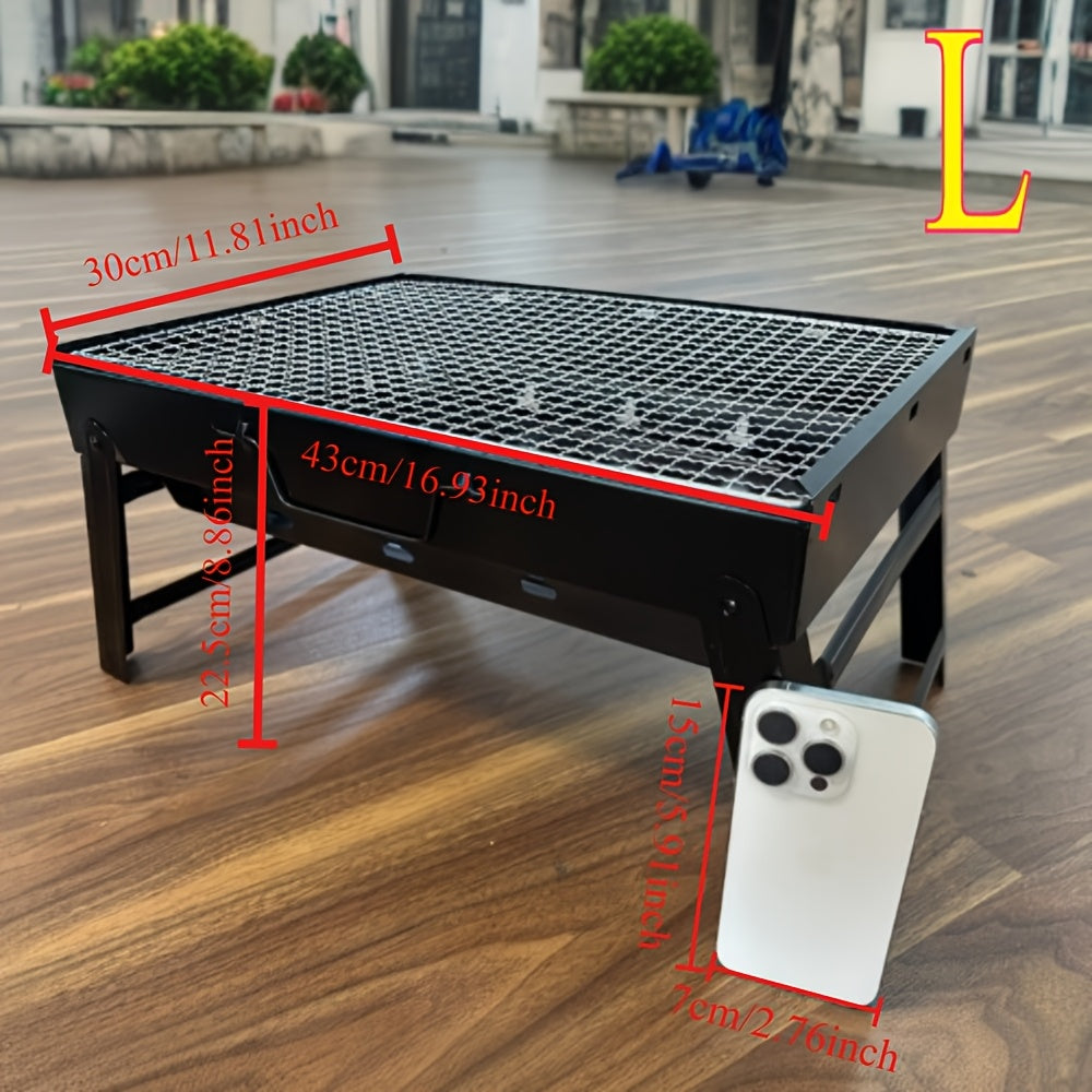 Portable Foldable BBQ Grill, Iron Construction, Uncharged, Compact & Convenient