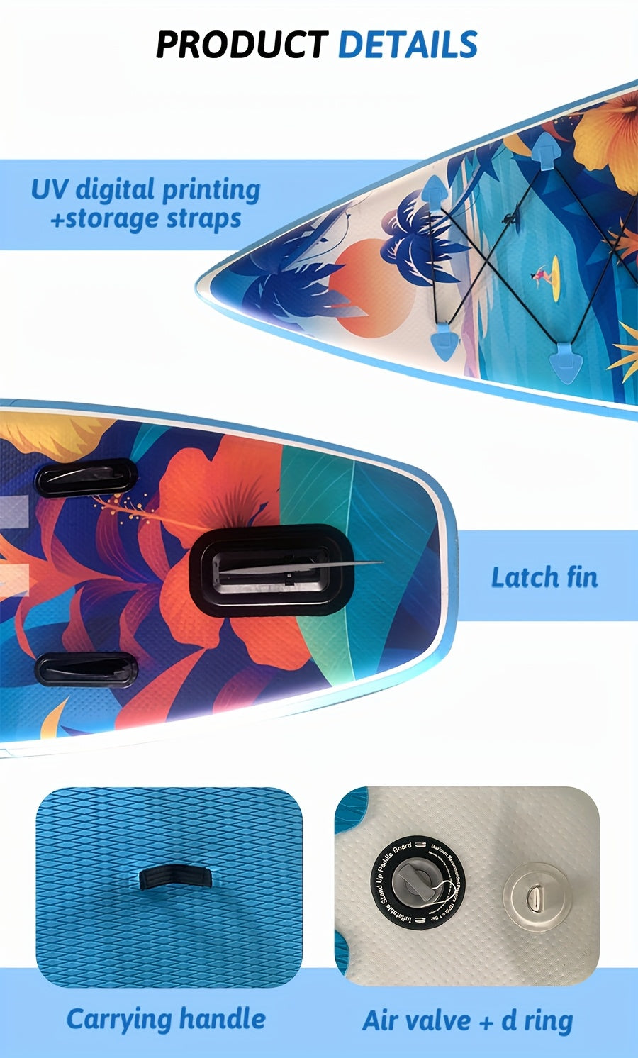 Inflatable Paddle Board, Pump, Backpack, Foot Rope, Detachable Fin, Paddle, and Repair Kit