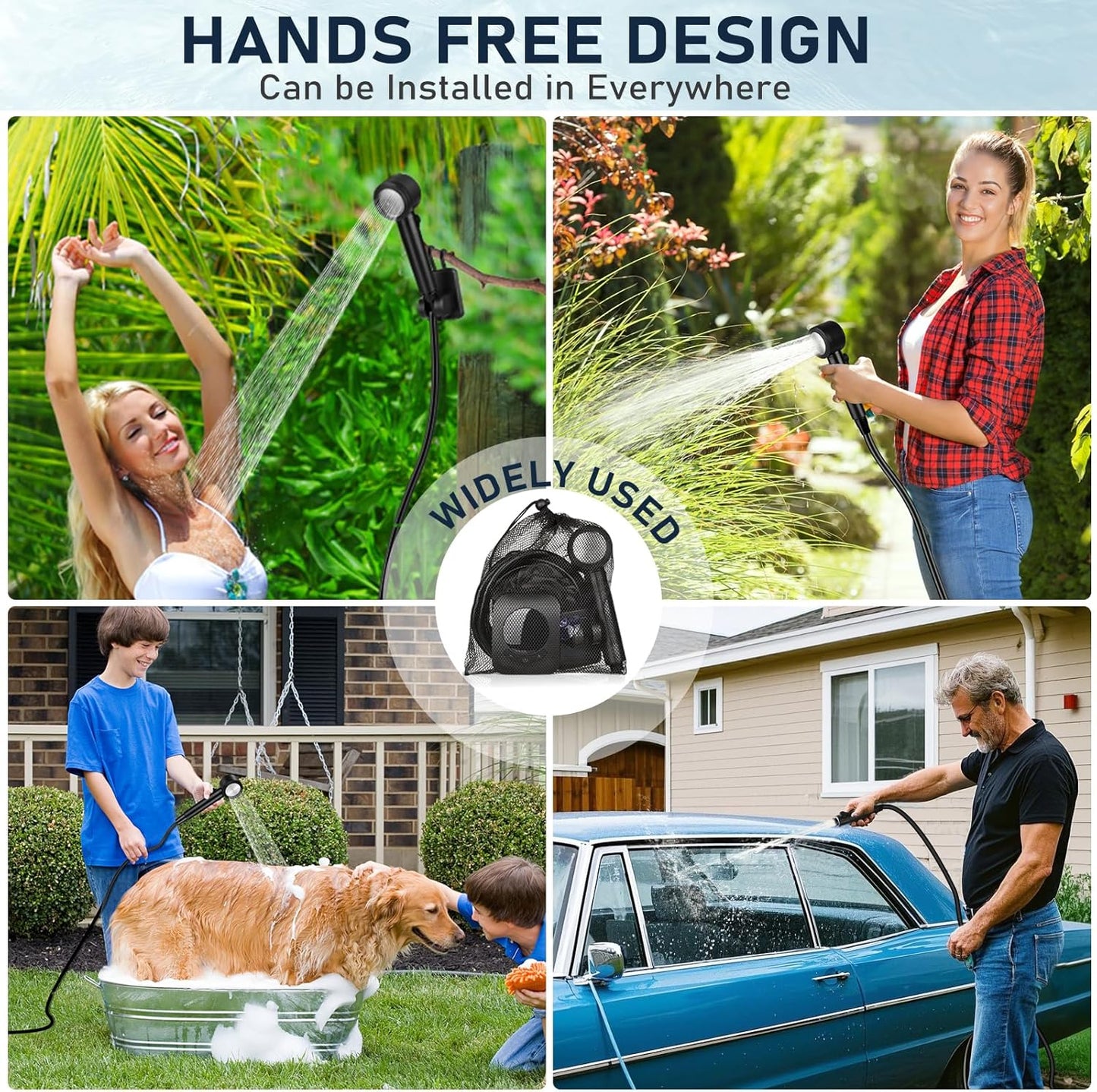 Portable Shower for Camping, [8000Mah Long-Lasting]  Rechargeable Camping Shower, Intelligent LED Display, 5 Speed Mode, Electric Shower Pump for Camping, Hiking, Travel, Car & Pet Clean