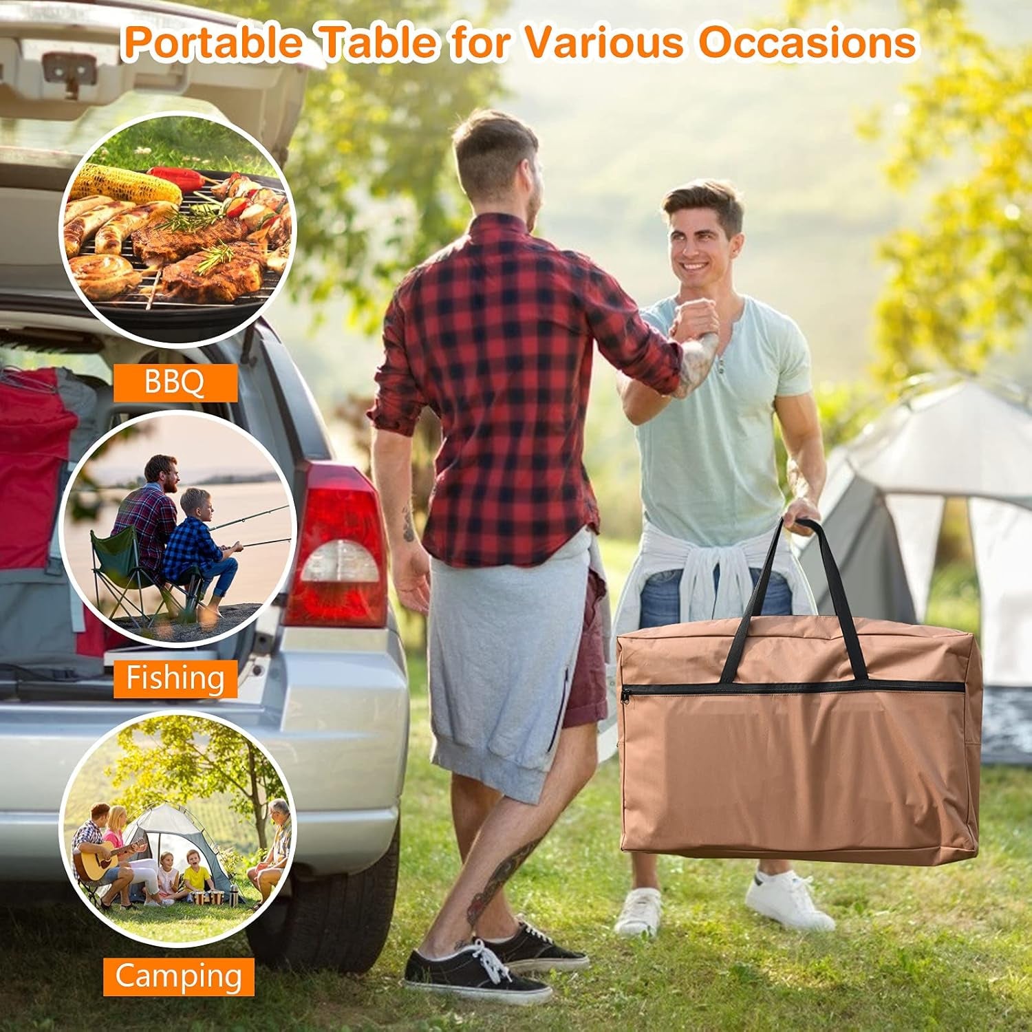 Folding Grill Table with 26'' Tabletop and Detachable Windscreen, Aluminum Portable Camp Cook Station Carry Bag Quick Set-Up, BBQ Camping Picnic Backyard Outdoor Camping Kitchen Table (Brown)