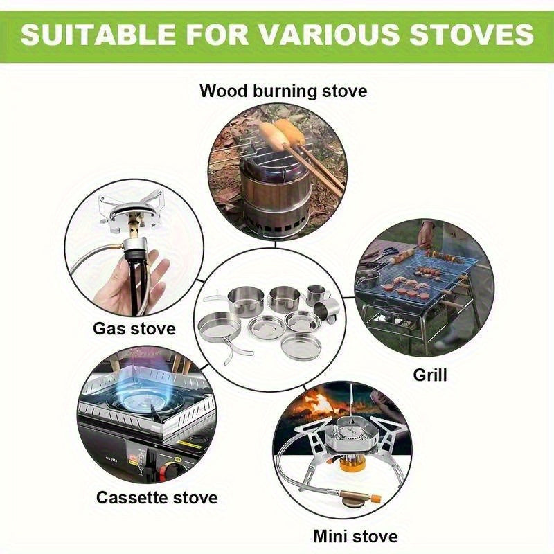 8pcs Stainless Steel Camping Cookware Set with Pots and Pans,  Plates & Cups