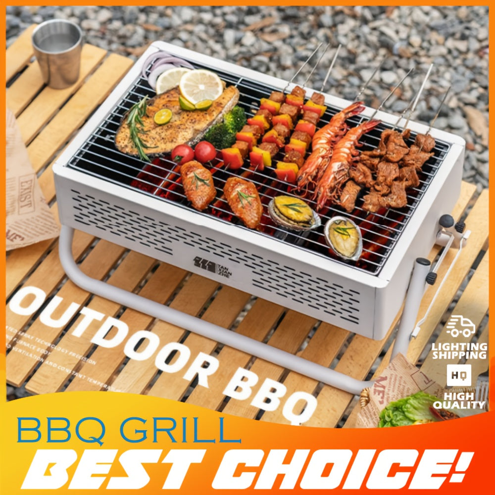 1pc Outdoor Portable Grill- Perfect For Camping/ Fishing/Picnics - Reusable & Foldable