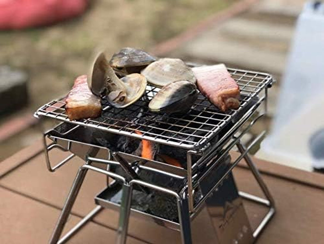 CAMPINGMOON Camping Grill Portable Tabletop Charcoal Grill Small Size Stainless Steel X-MINI