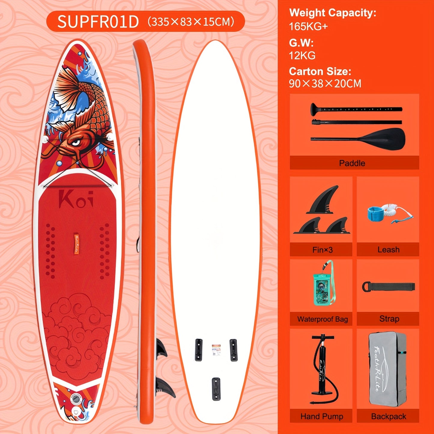 Koi Inflatable Paddleboard | 165kg+ Load Capacity with Full Accessories