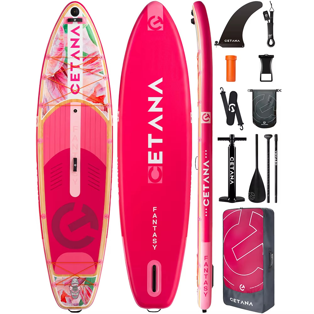 CETANA SUP Adult Waterproof Inflatable Paddle Board 11'6'X35'X6' Standing Style Aquatic with Fishing Accessories SUB PINK