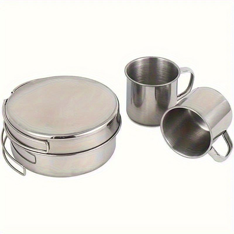 8pcs Stainless Steel Camping Cookware Set with Pots and Pans,  Plates & Cups