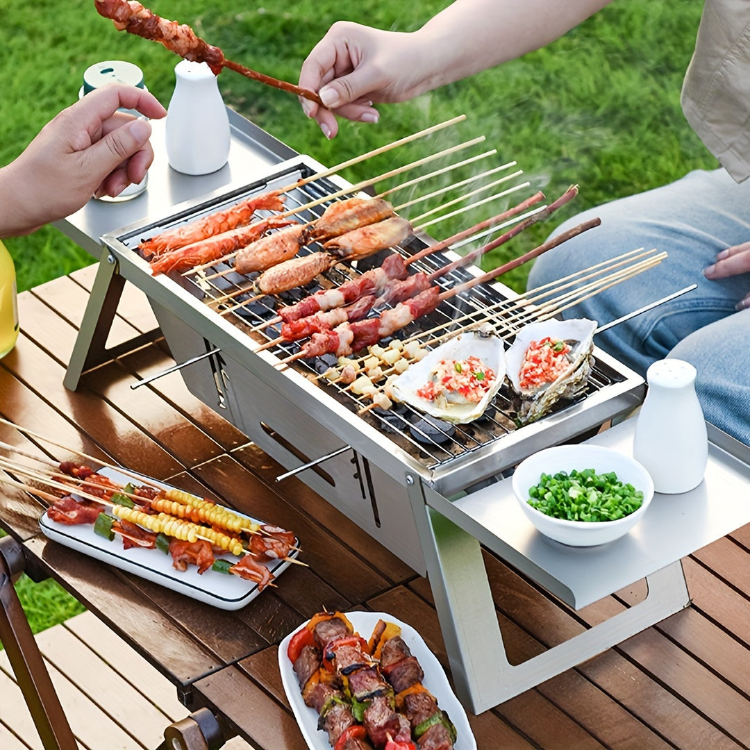 Folding Charcoal Grill, Portable Food Grade Stainless Steel Charcoal Grill
